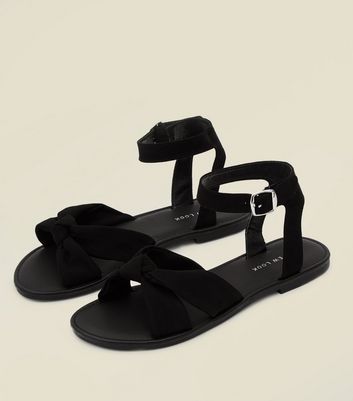 Black Bow Strap Flat Sandals