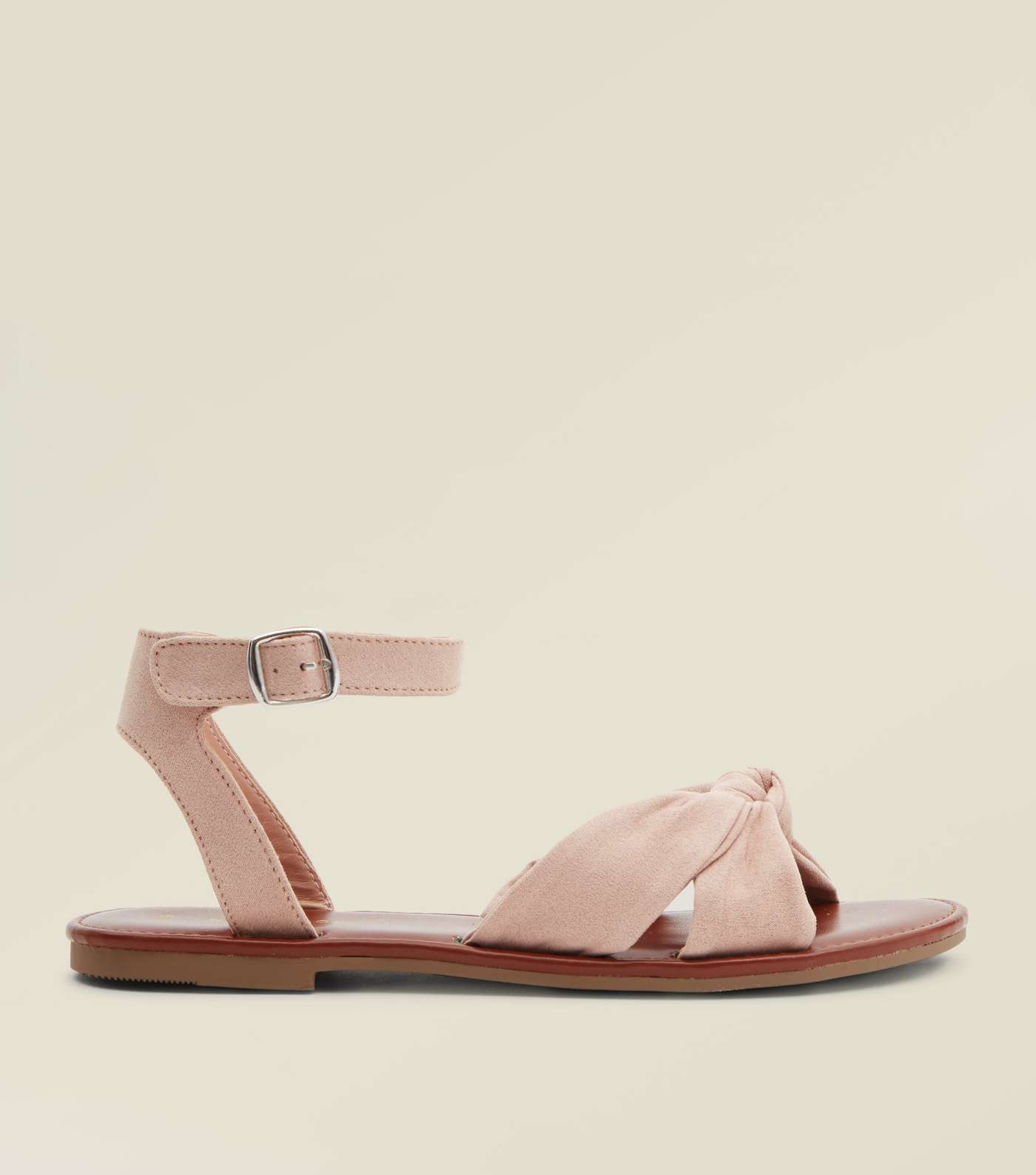 Nude Bow Strap Flat Sandals