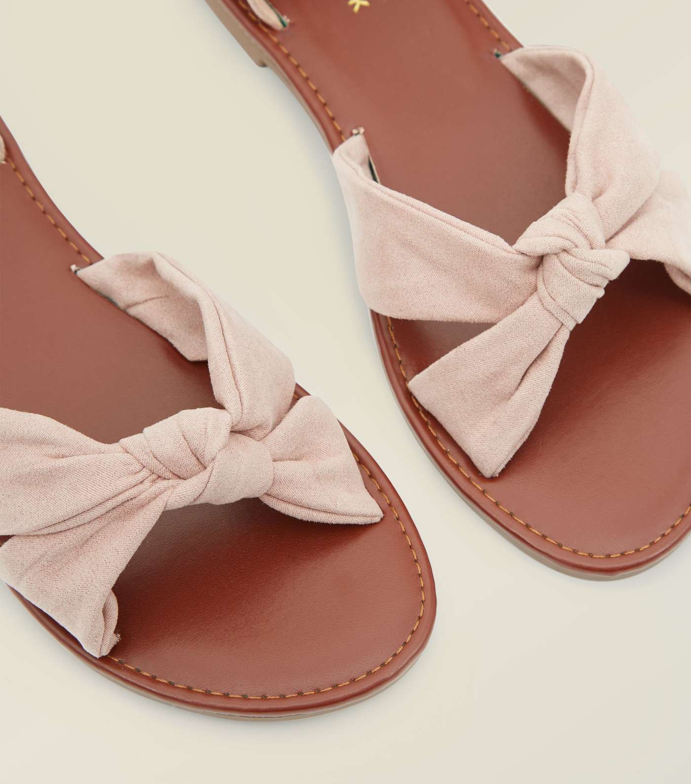 Nude Bow Strap Flat Sandals Image 3