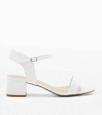 wide fit white block heels