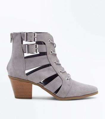 grey cut out ankle boots