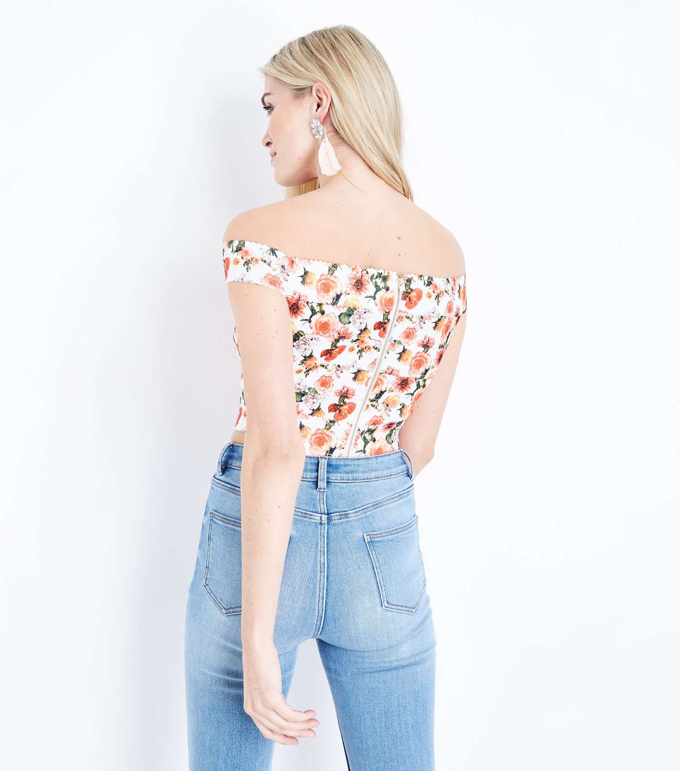 White Floral Bandage Sweetheart Crop Top Image 3