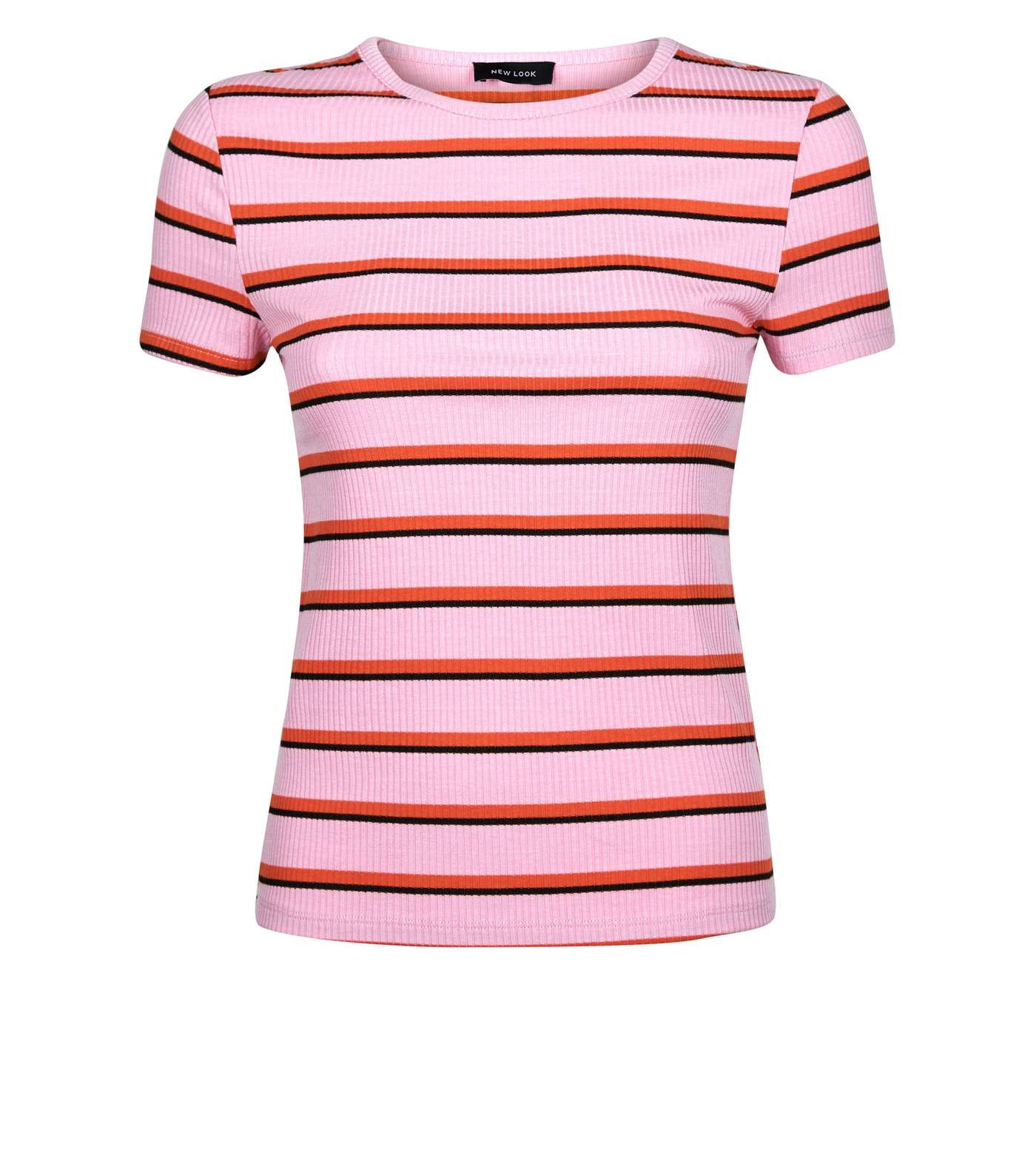 Bright Pink Stripe Ribbed T-Shirt Image 4