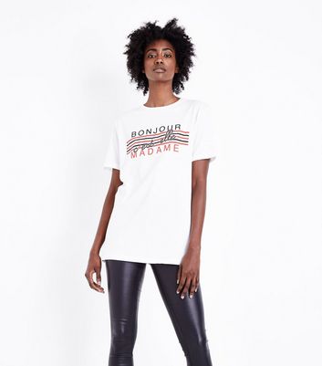 White Bonjour Madame Stripe Print T-Shirt | New Look