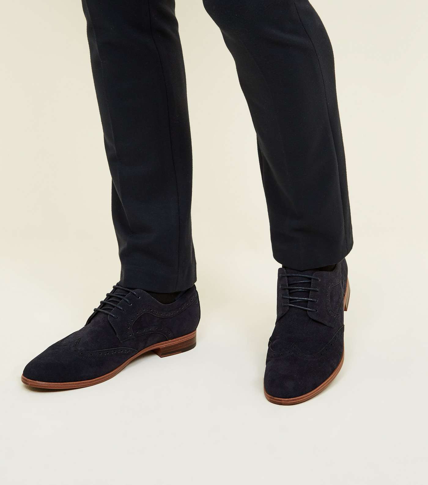 Navy Faux Suede Lace Up Brogues Image 2