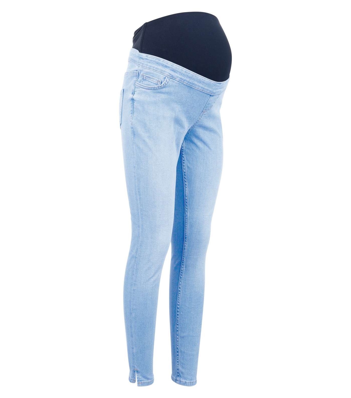 Maternity Pale Blue Split Hem Over Bump Skinny Jeans Image 4