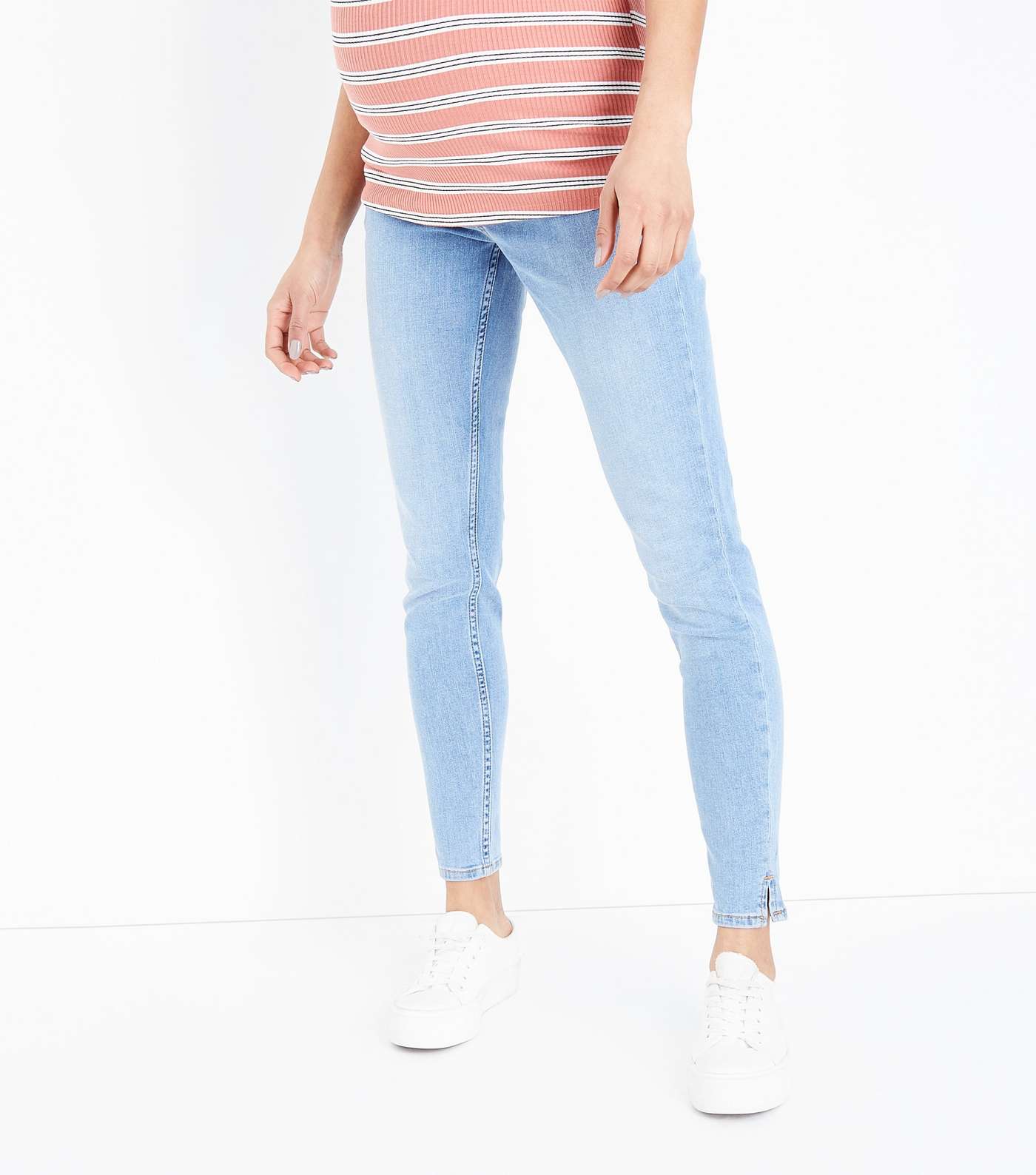 Maternity Pale Blue Split Hem Over Bump Skinny Jeans Image 2