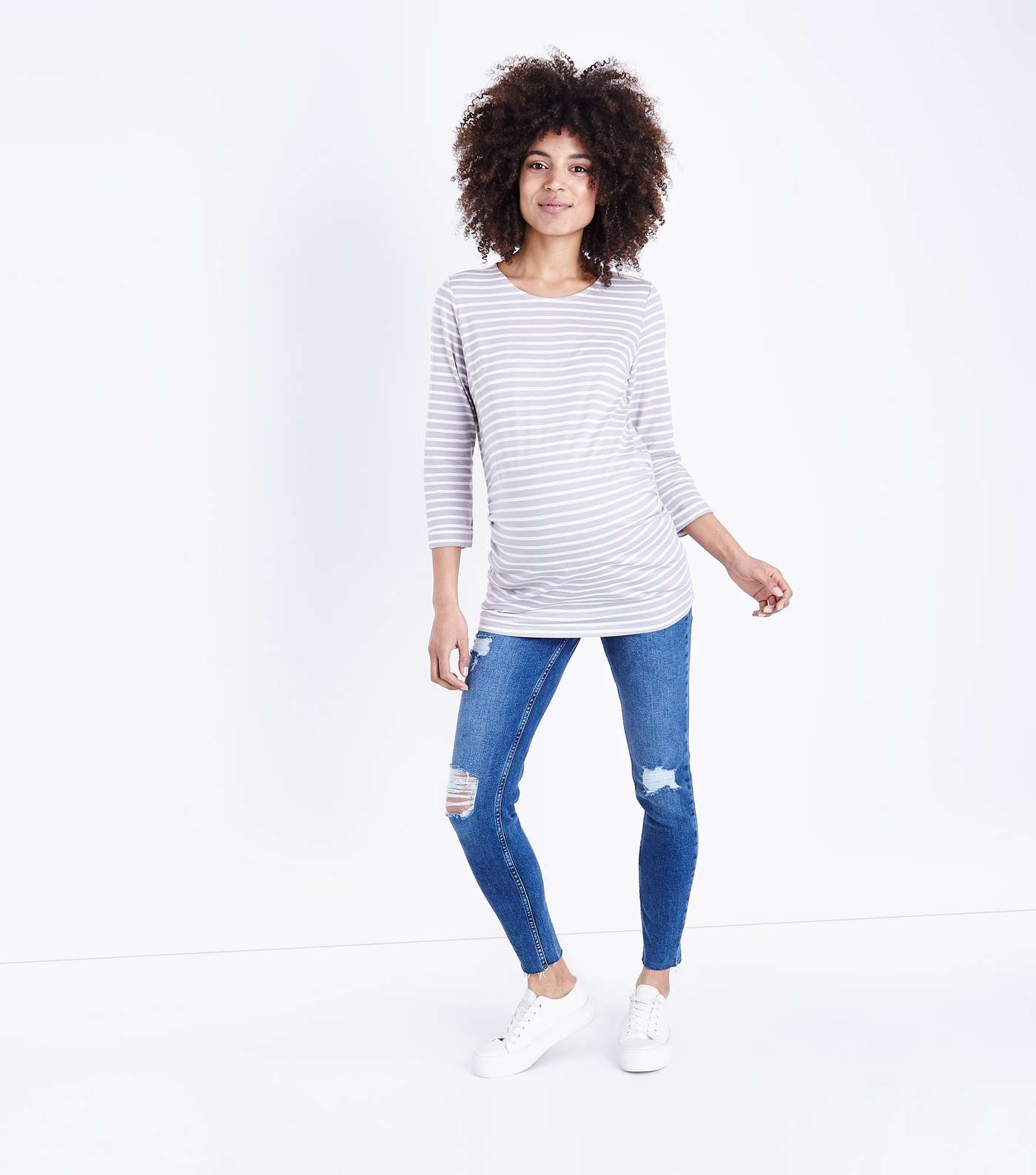 Maternity Blue Mid Wash Ripped Over Bump Skinny Jeans