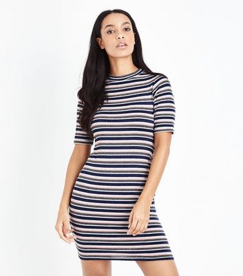 blue striped bodycon dress