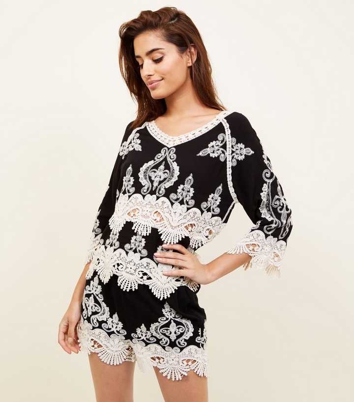 Black Crochet Trim Runner Shorts