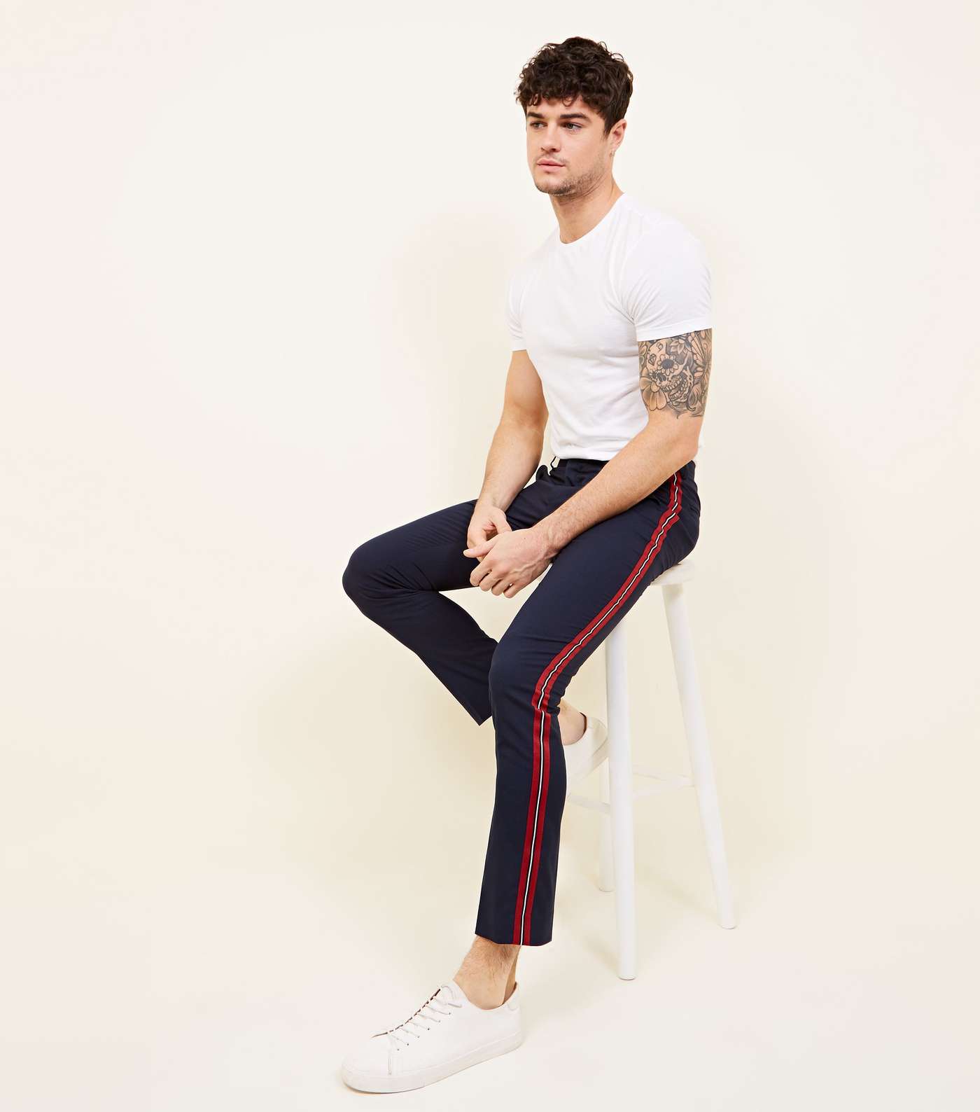 Navy Side Stripe Trousers Image 6