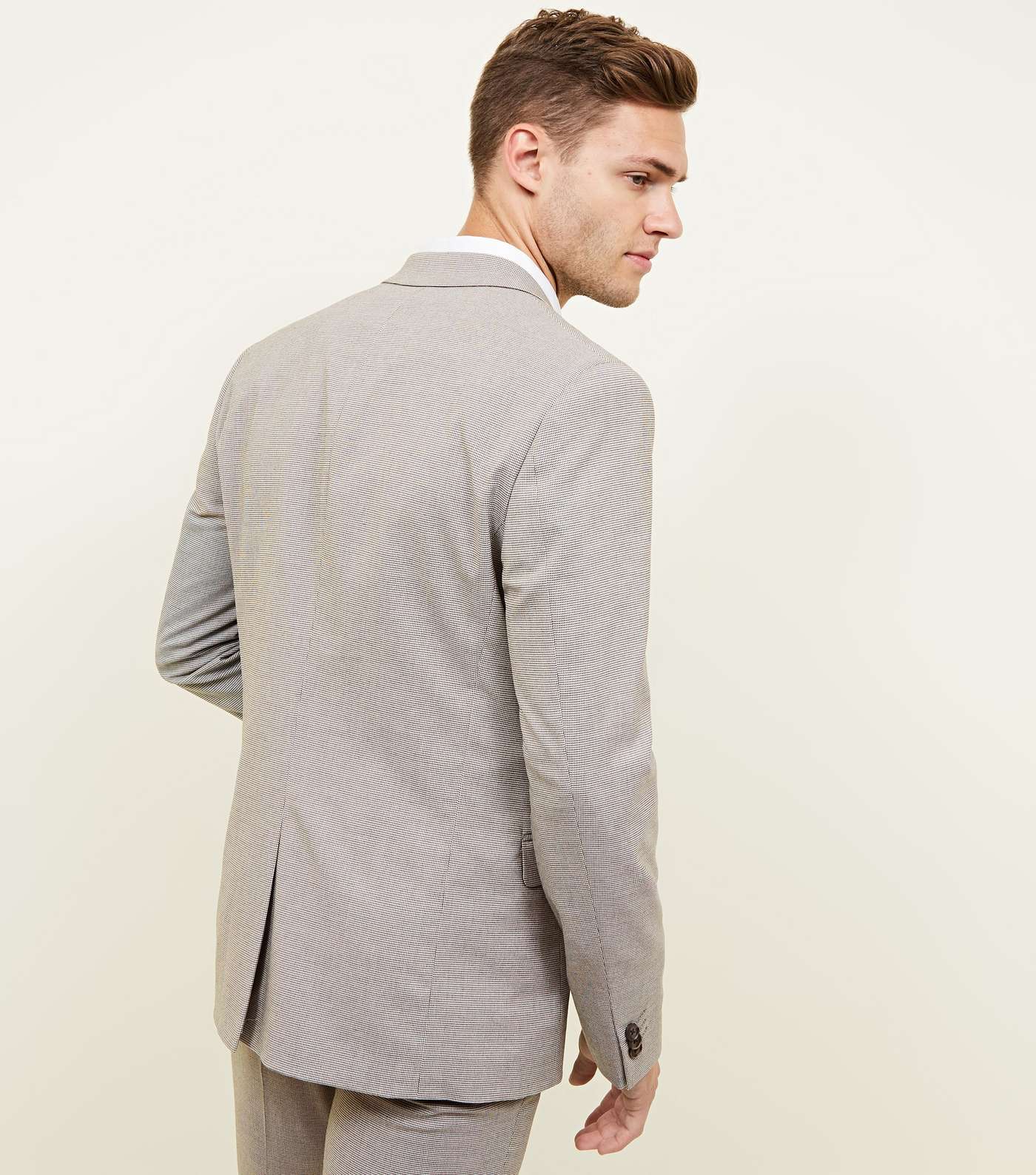 Grey and Mid Brown Houndstooth Check Blazer Image 3