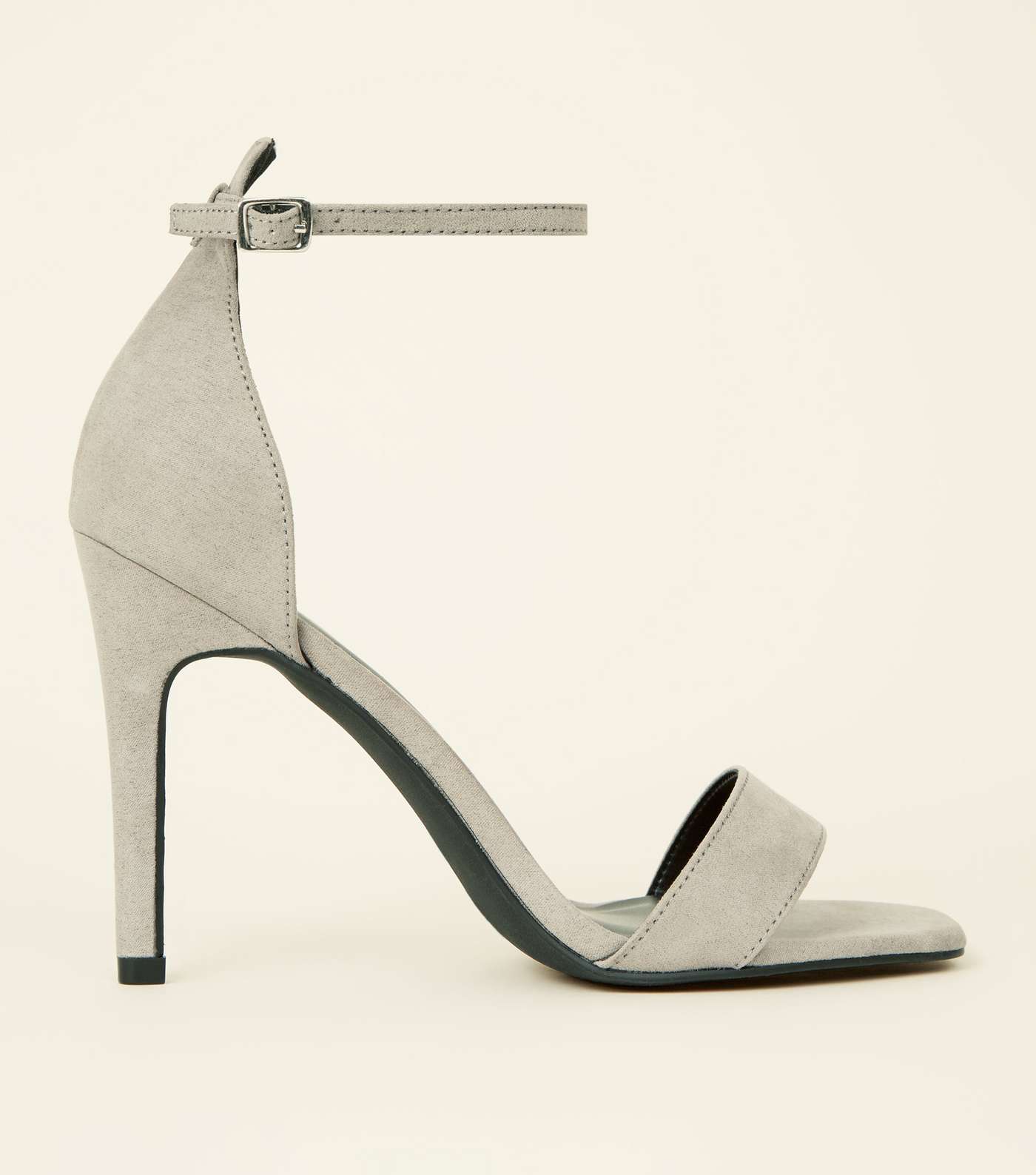 Grey Suedette Square Toe Two Part Sandals