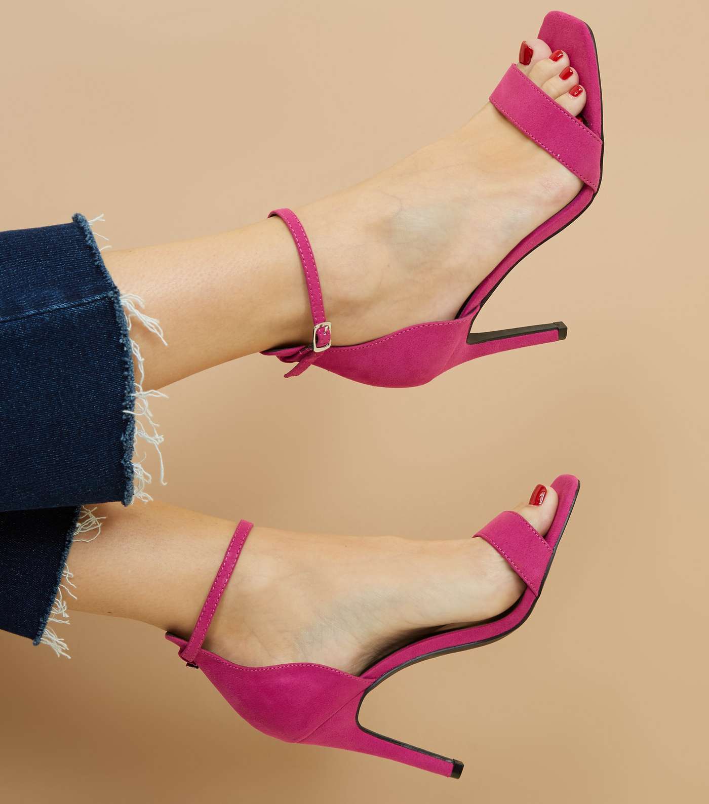 Deep Pink Suedette Square Toe Two Part Sandals Image 2