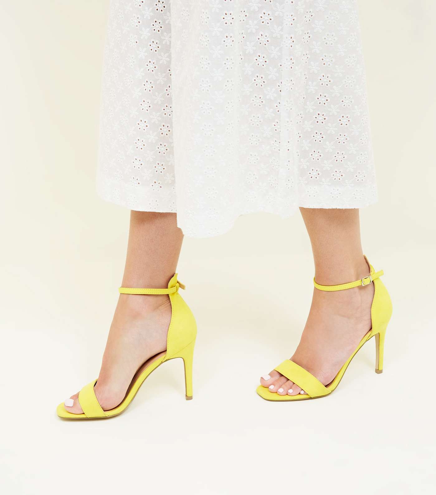 Yellow Suedette Square Toe Two Part Sandals Image 2