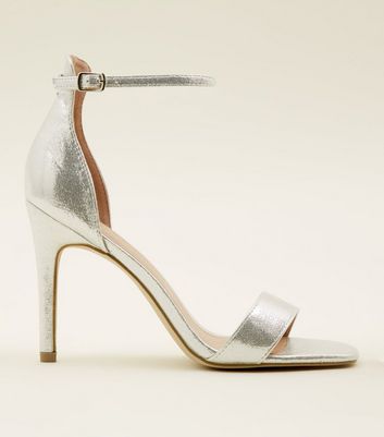 Silver Shimmer Ankle Strap Stiletto Sandals New Look