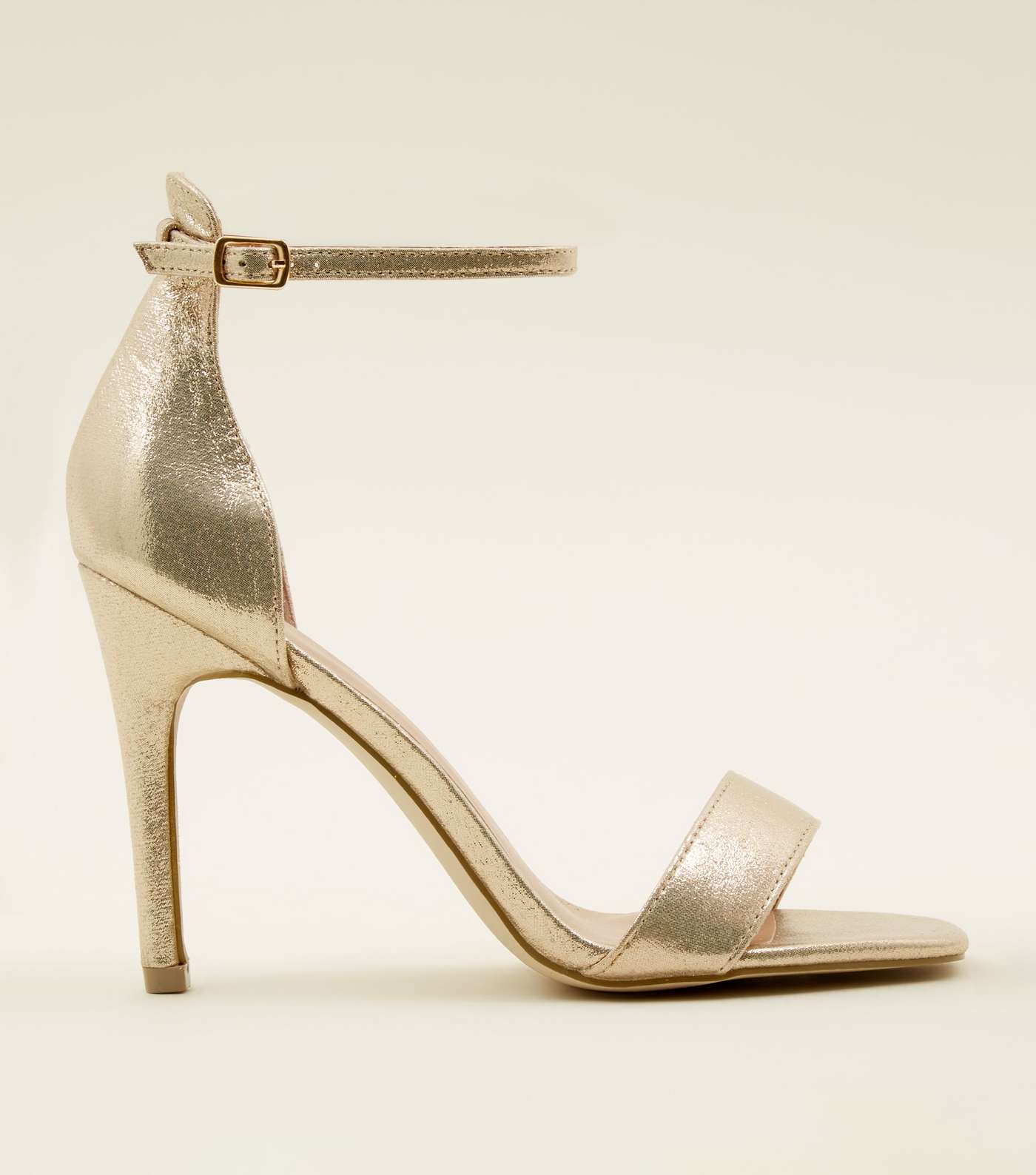 Gold Shimmer Ankle Strap Stiletto Sandals