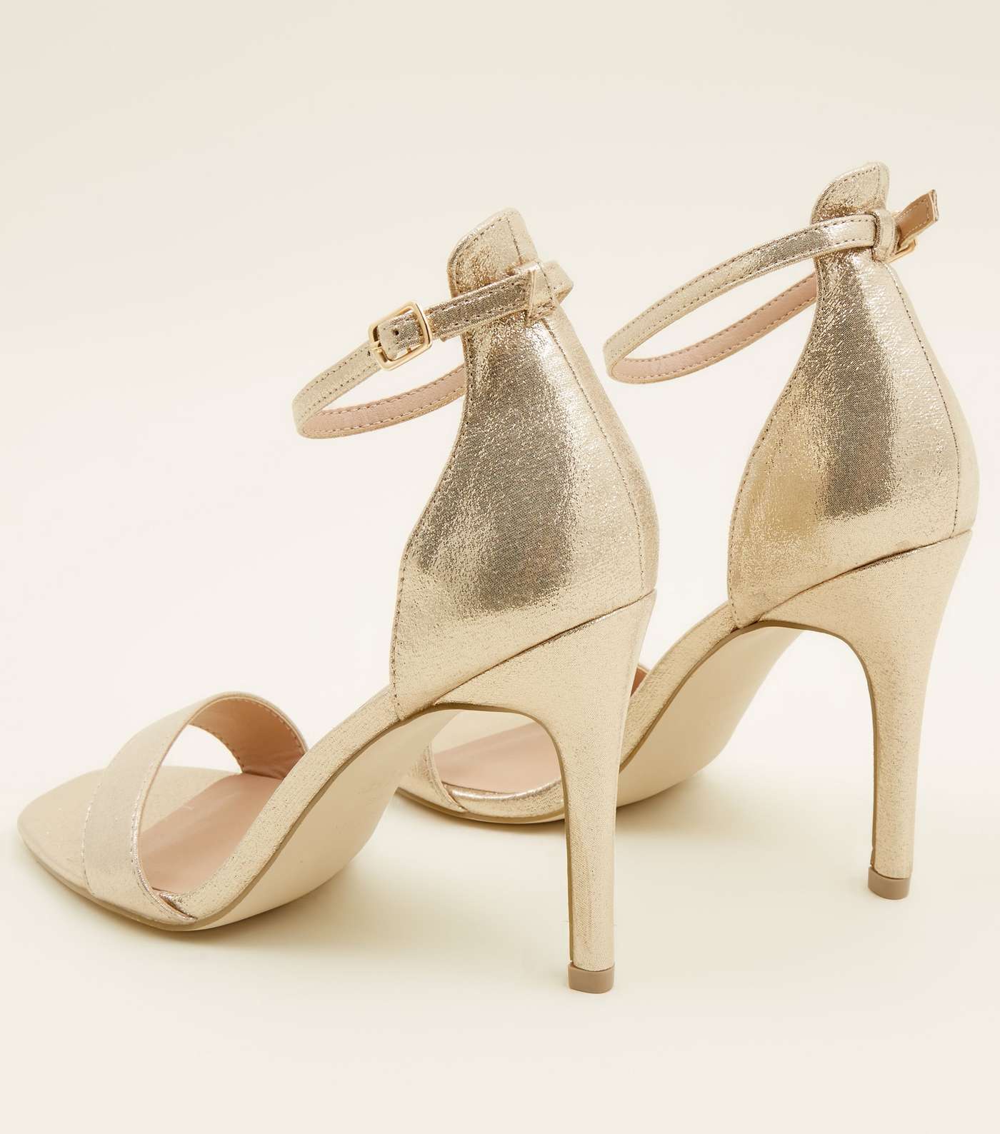 Gold Shimmer Ankle Strap Stiletto Sandals Image 3