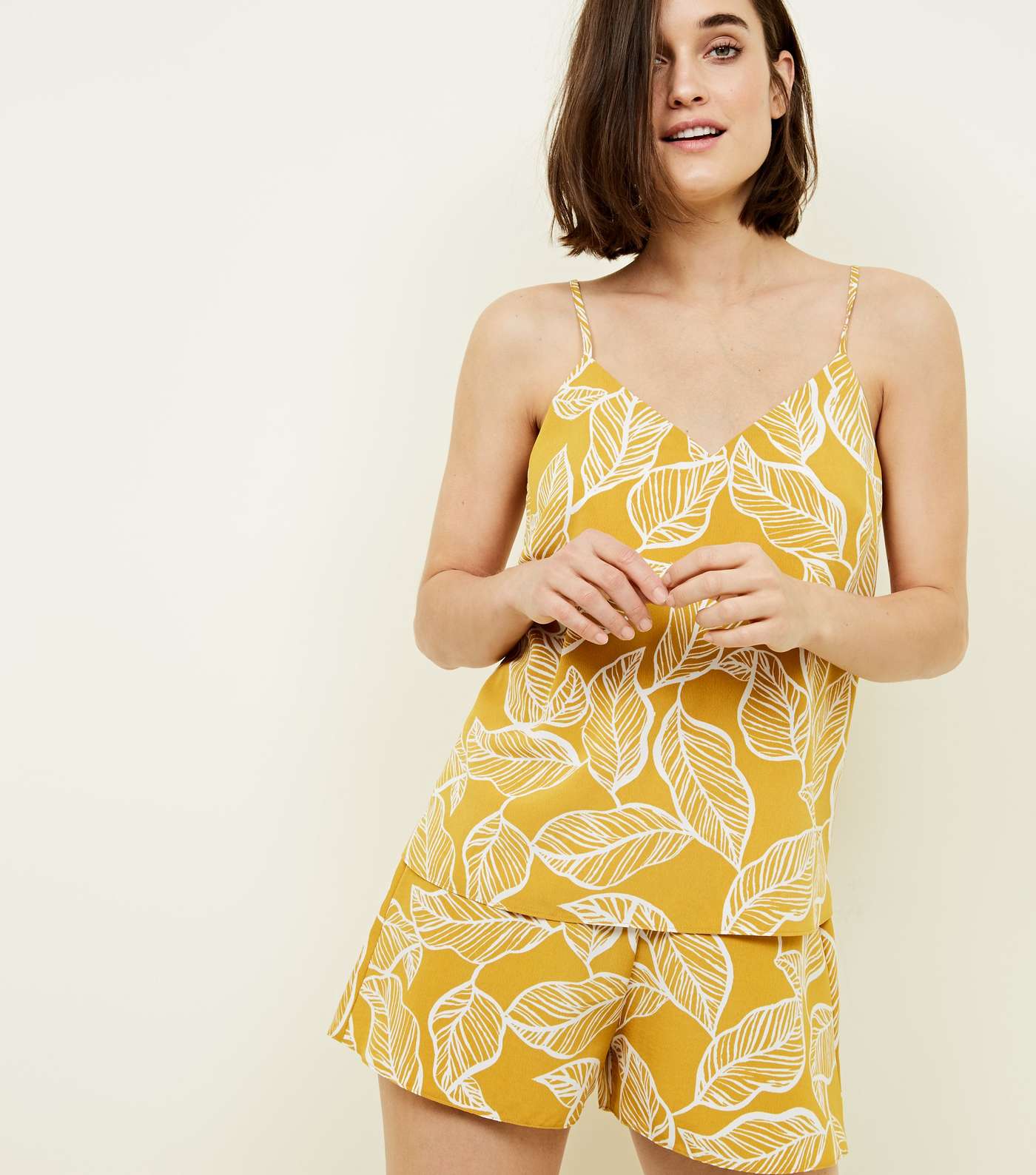 Yellow Leaf Print Shorts