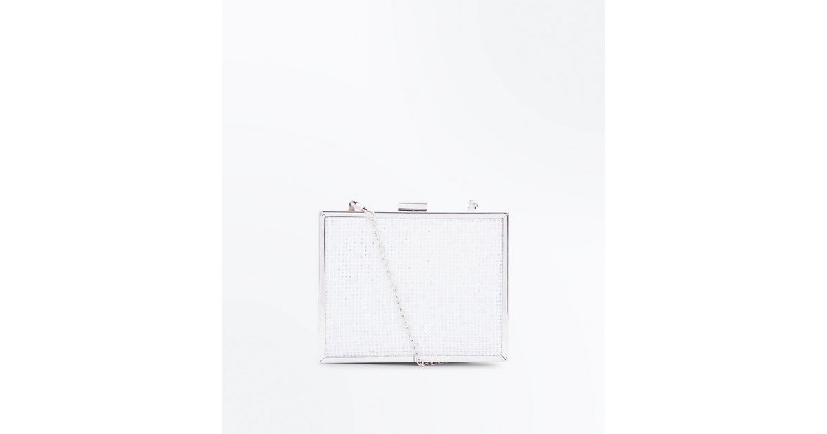White Diamanté Wedding Box Clutch Bag | New Look