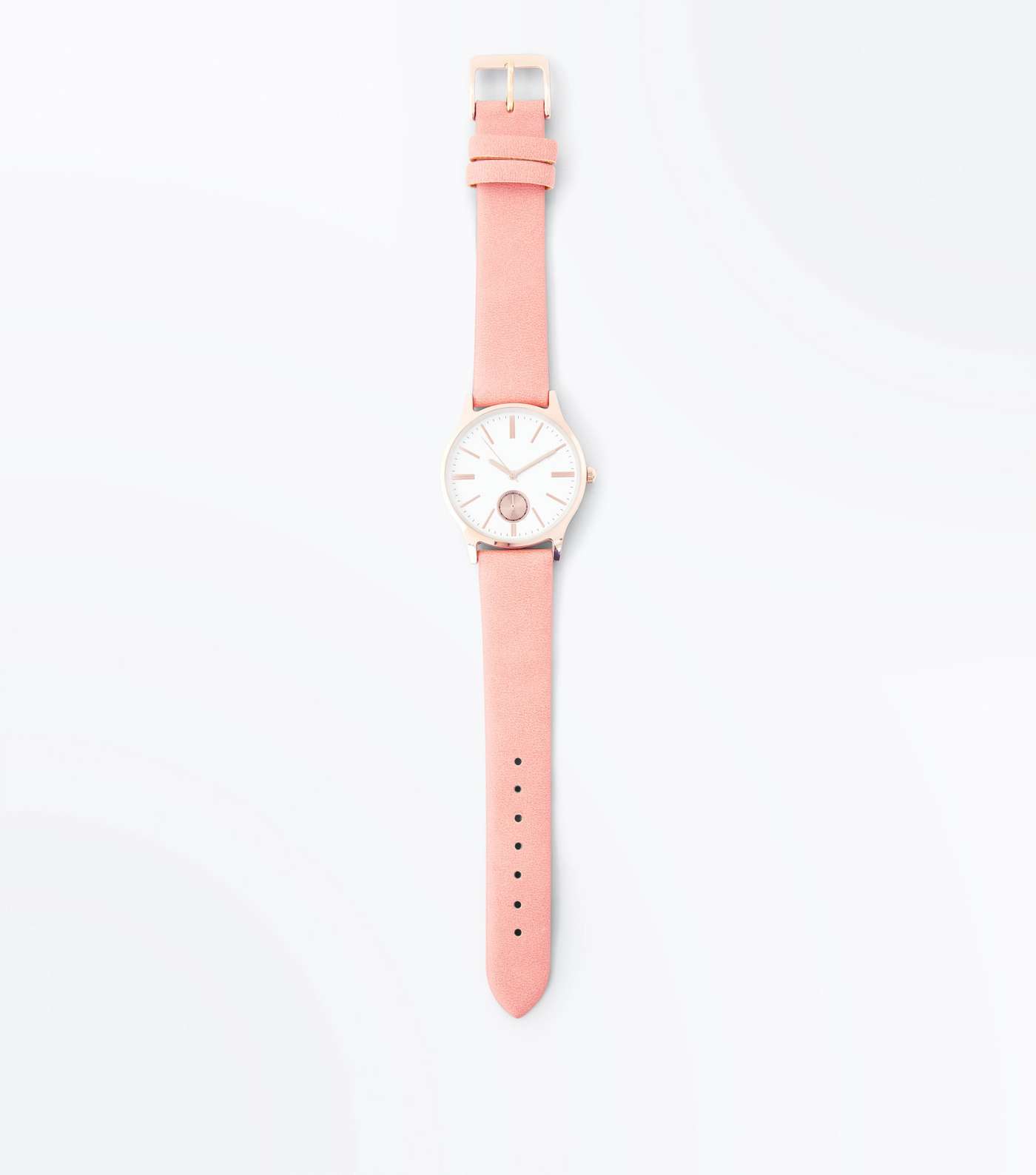 Coral Dial Leather-Look Strap Watch