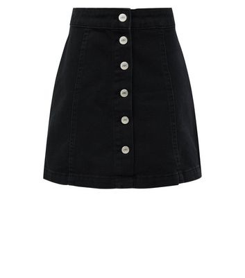 Button front 2024 denim skirt black