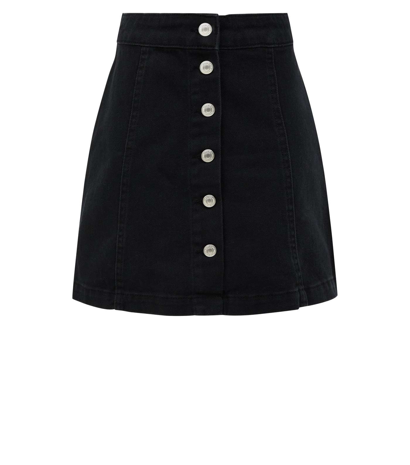 Girls Black Button Front Denim Skirt Image 4