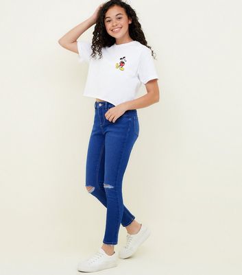 bright blue skinny jeans