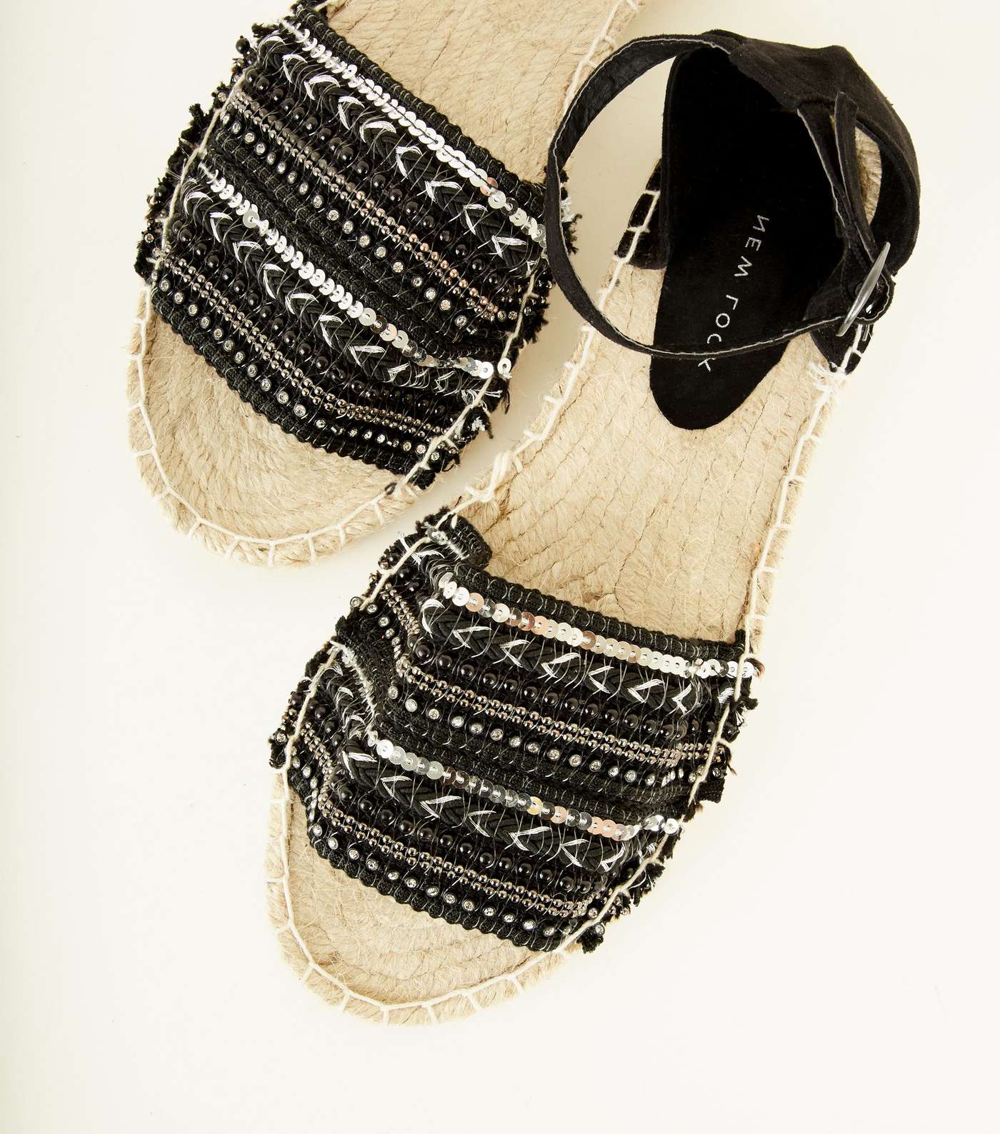 Black Sequin Embellished Espadrille Sandals Image 4