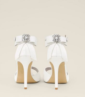 Wide Fit White Satin Bow Back Peep Toe 