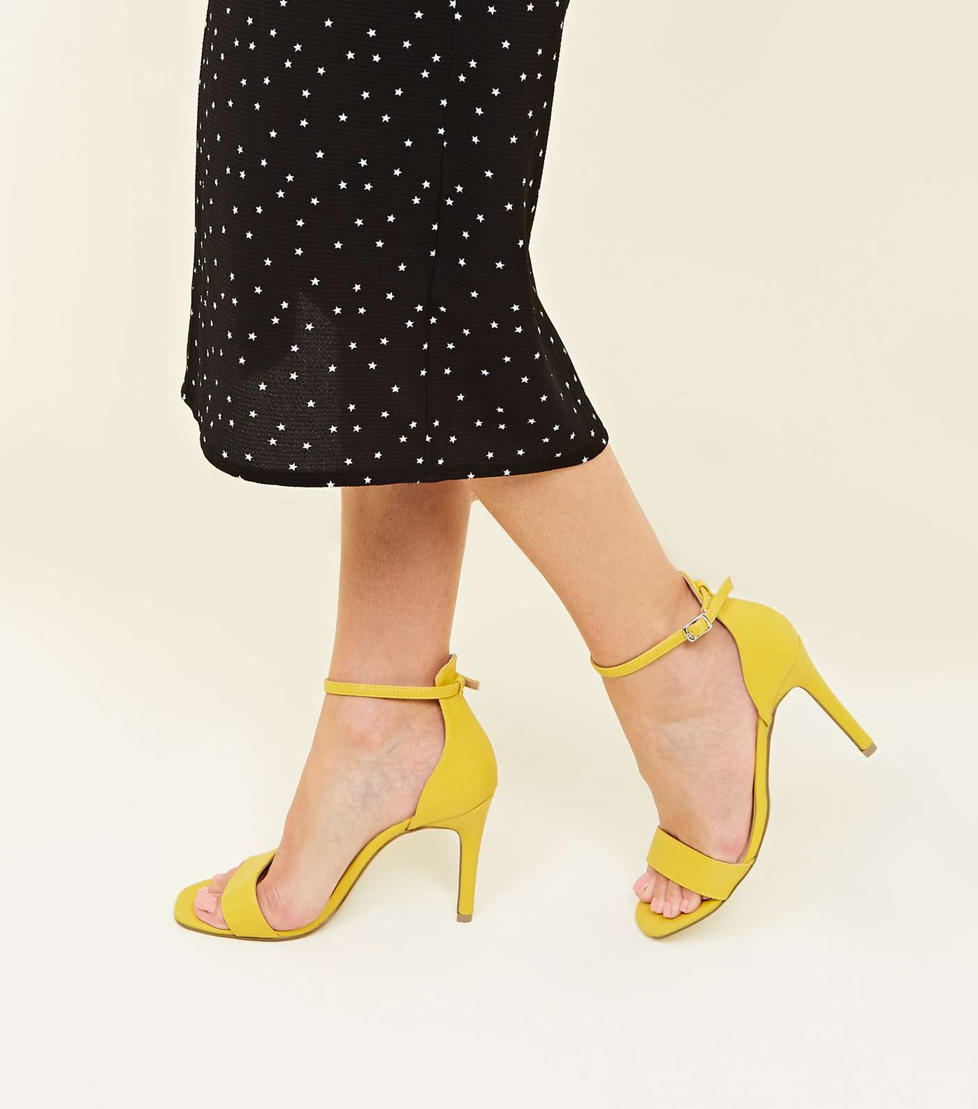 Yellow Leather-Look Square Toe Stiletto Sandals Image 2