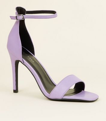 Lilac Leather Look Square Toe Stiletto Sandals New Look