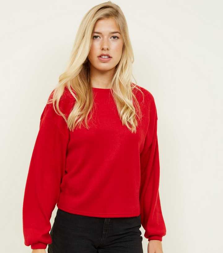 Red Fine Knit Balloon Sleeve Jumper