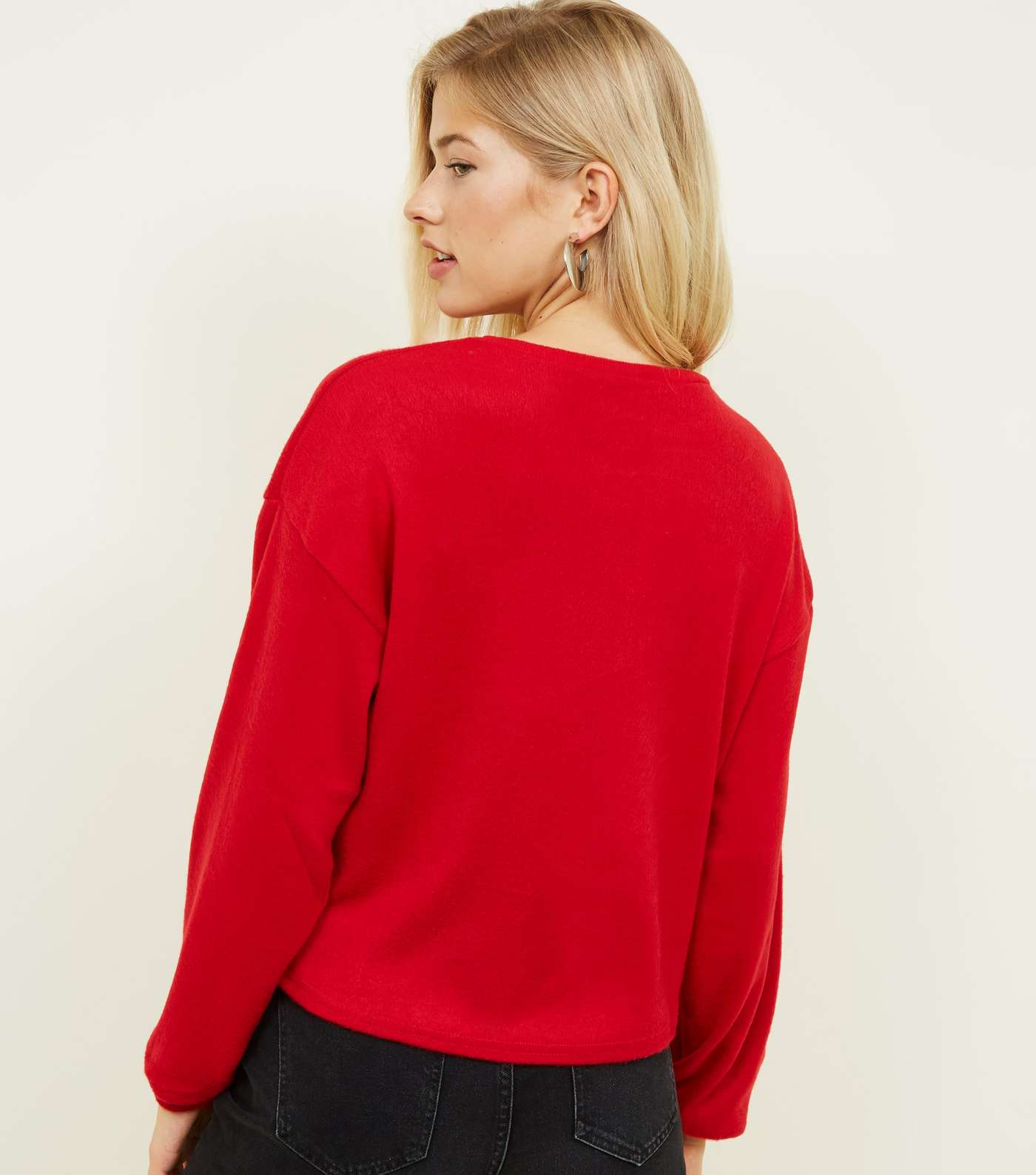 Red Fine Knit Balloon Sleeve Jumper Image 3