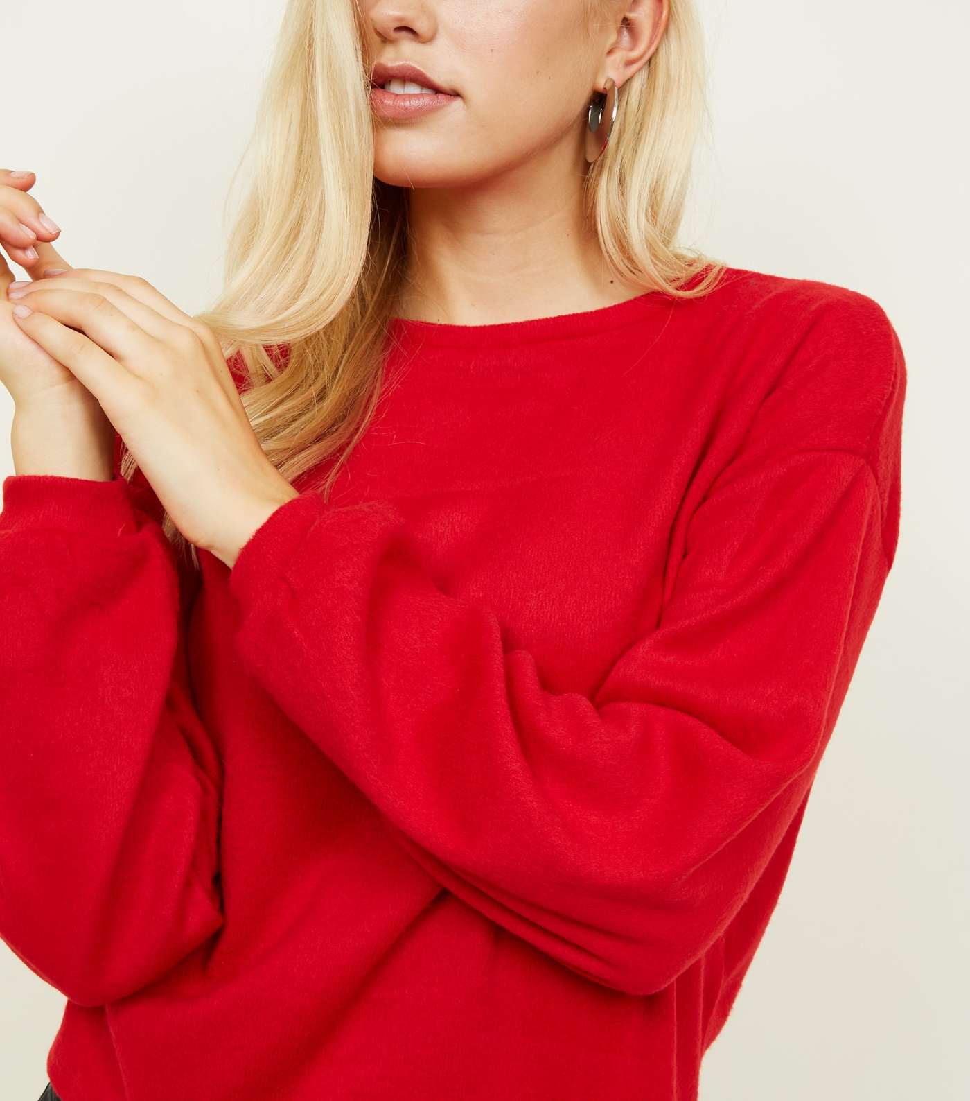 Red Fine Knit Balloon Sleeve Jumper Image 5