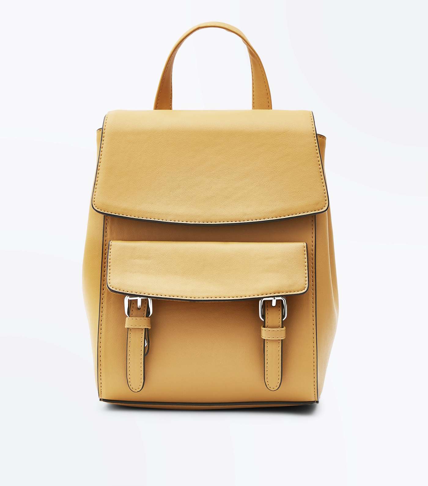 Mustard Leather-Look Structured Backpack