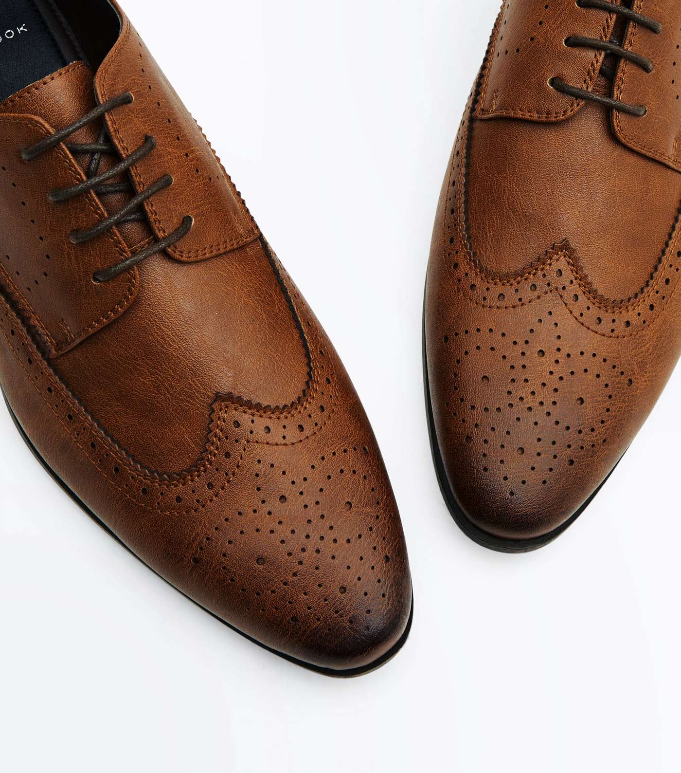 Tan Perforated Lace Up Brogues Image 4