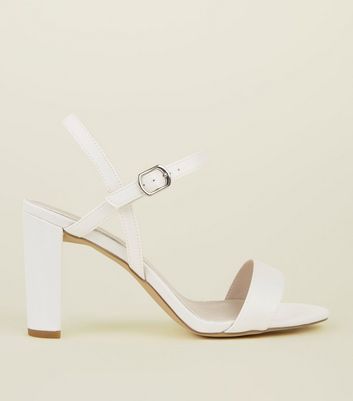 wide fit white block heels