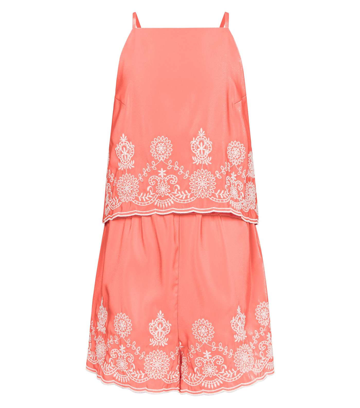 Girls Coral Floral Embroidered Layered Playsuit Image 4