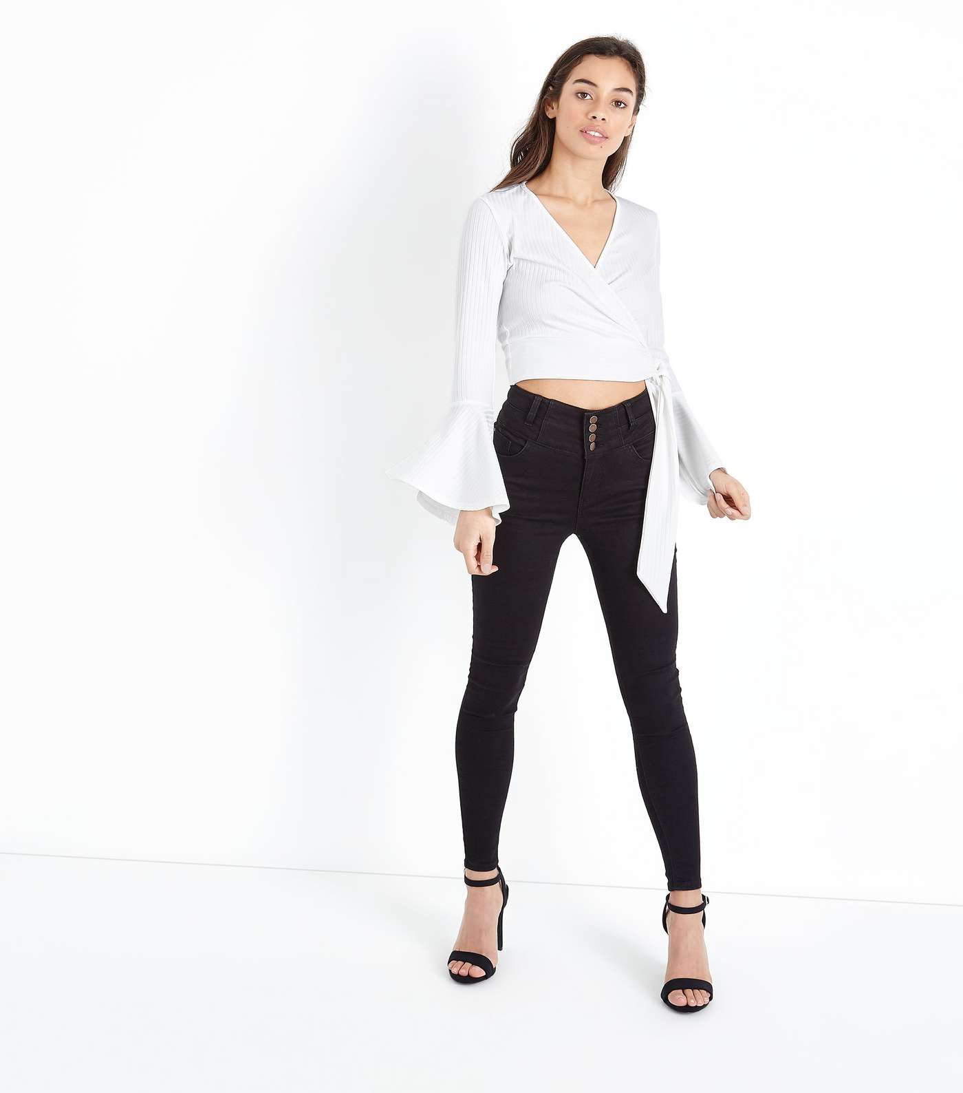 Petite Off White Wrap Front Ribbed Crop Top Image 2