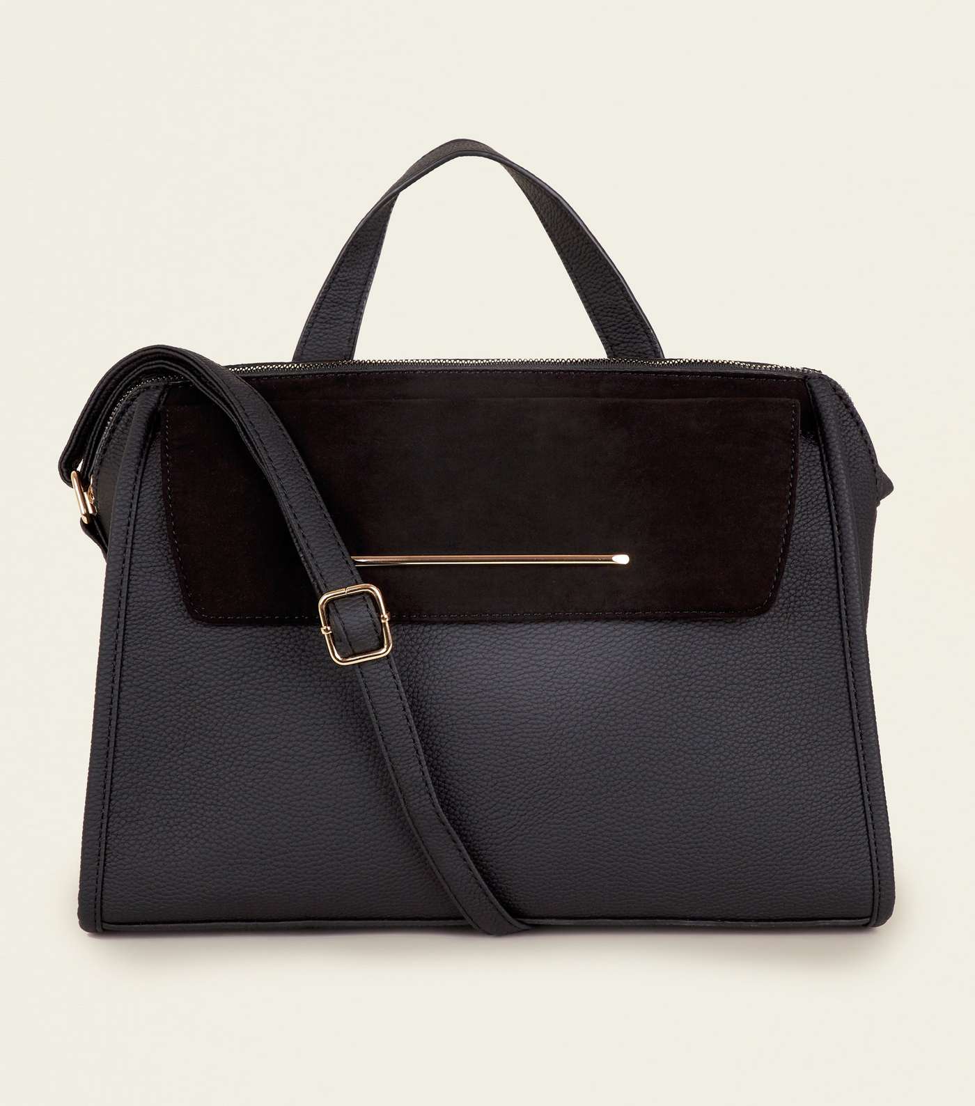 Black Leather-Look Top Handle Tote Bag