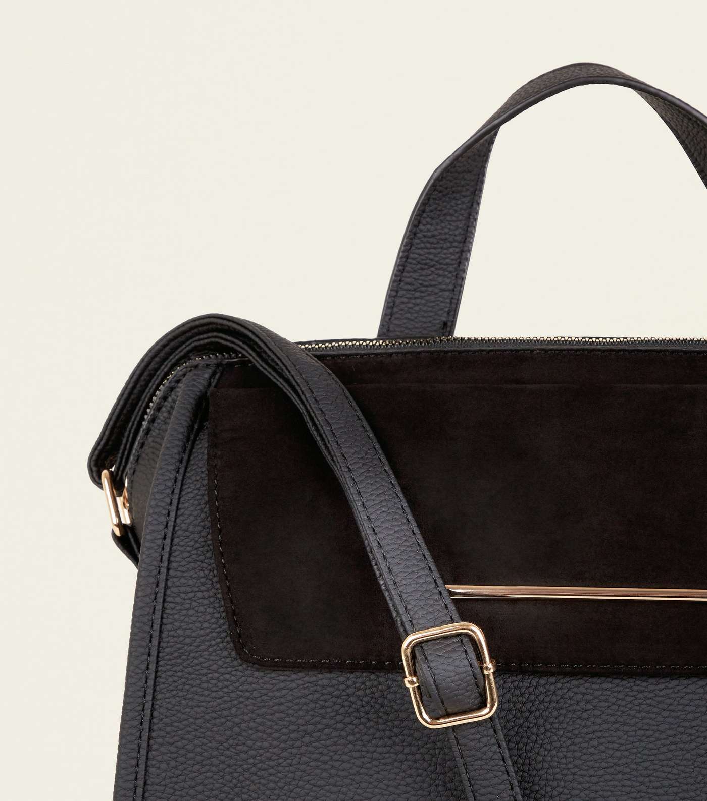 Black Leather-Look Top Handle Tote Bag Image 3