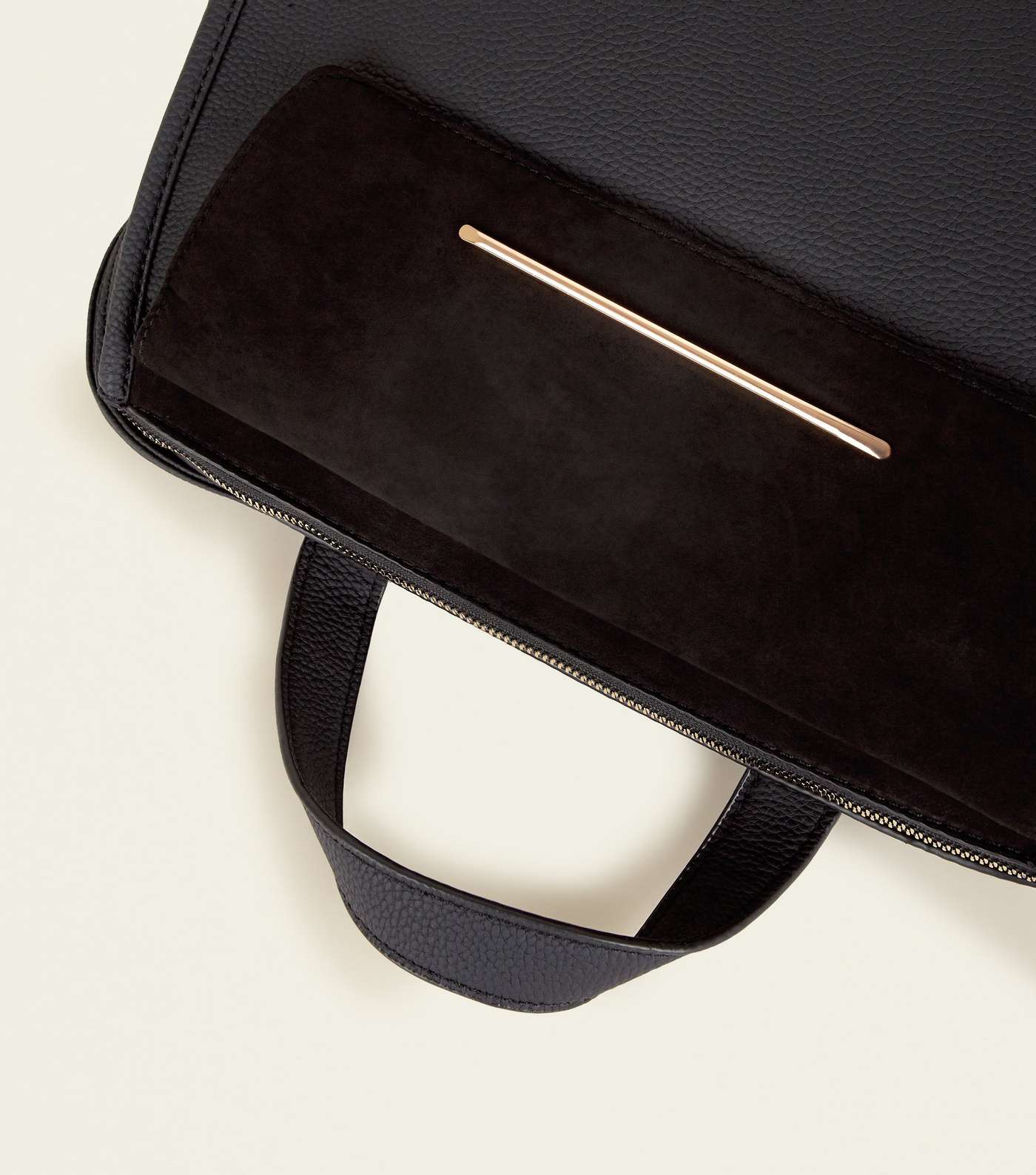Black Leather-Look Top Handle Tote Bag Image 5