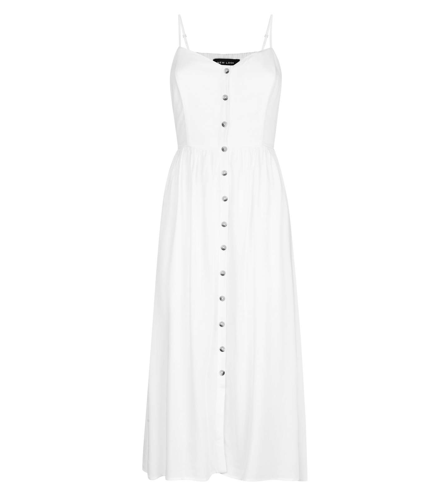 White Button Front Midi Dress Image 3