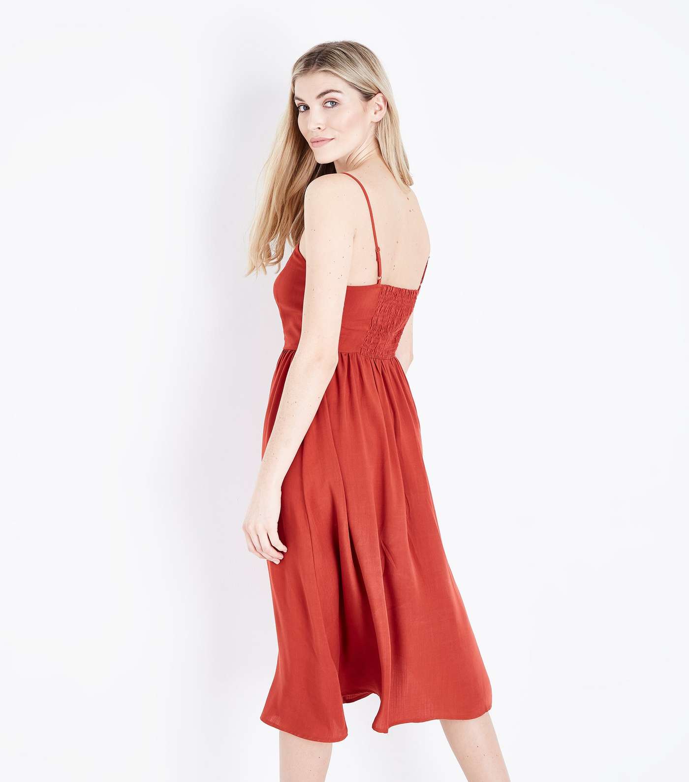 Red Button Front Midi Dress Image 3
