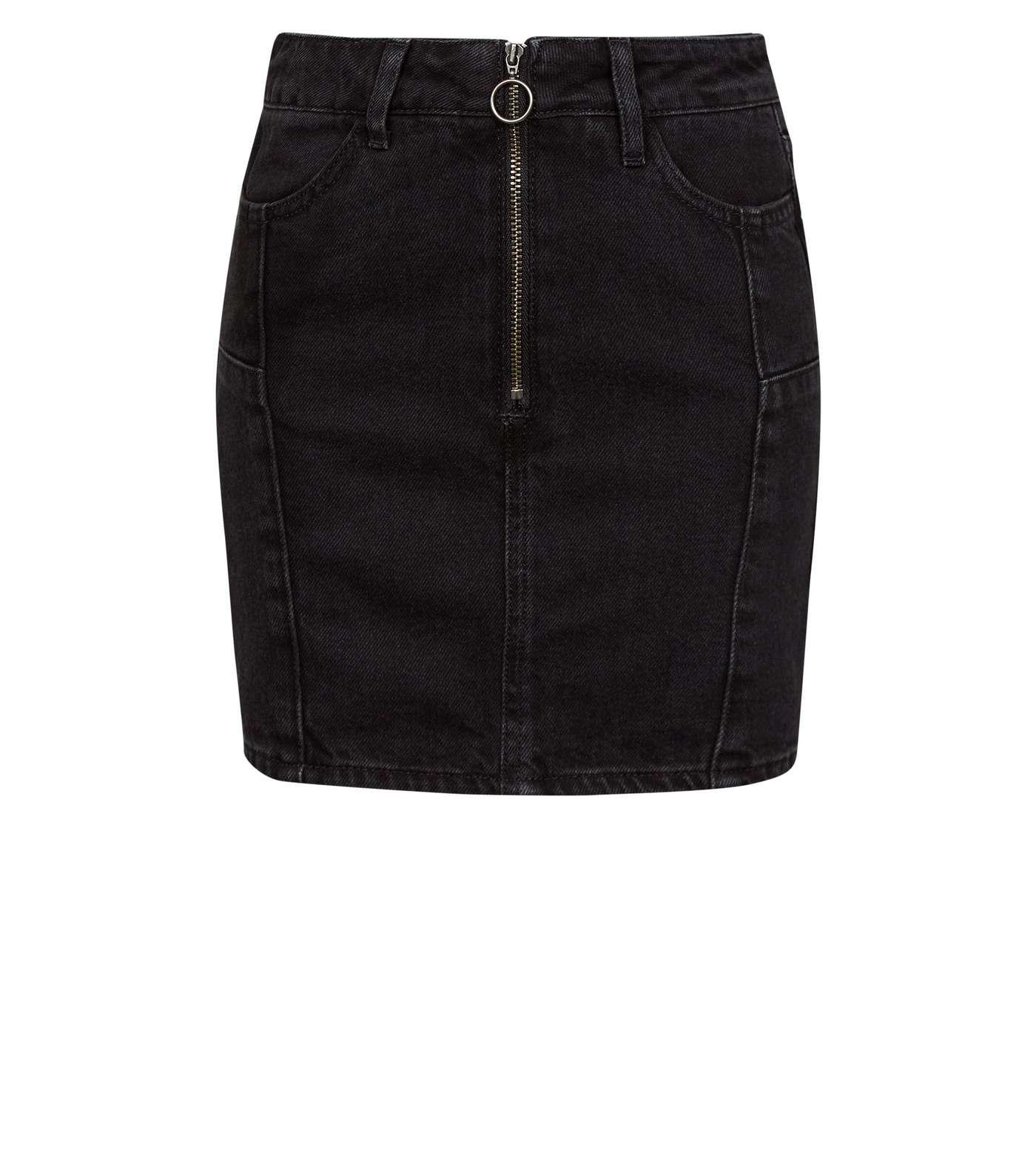 Girls Black Zip Front Denim Skirt  Image 4