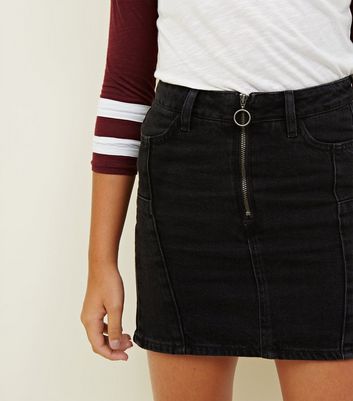 girls black denim skirt