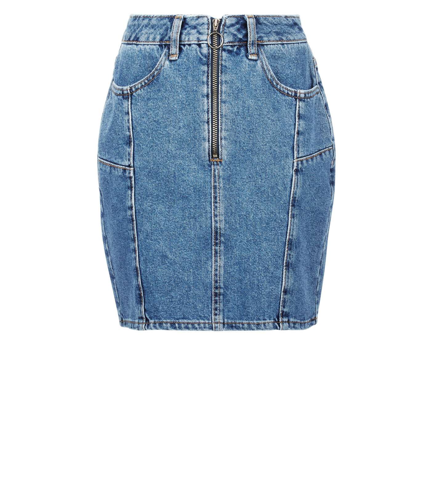 Girls Blue Zip Front Denim Skirt Image 4