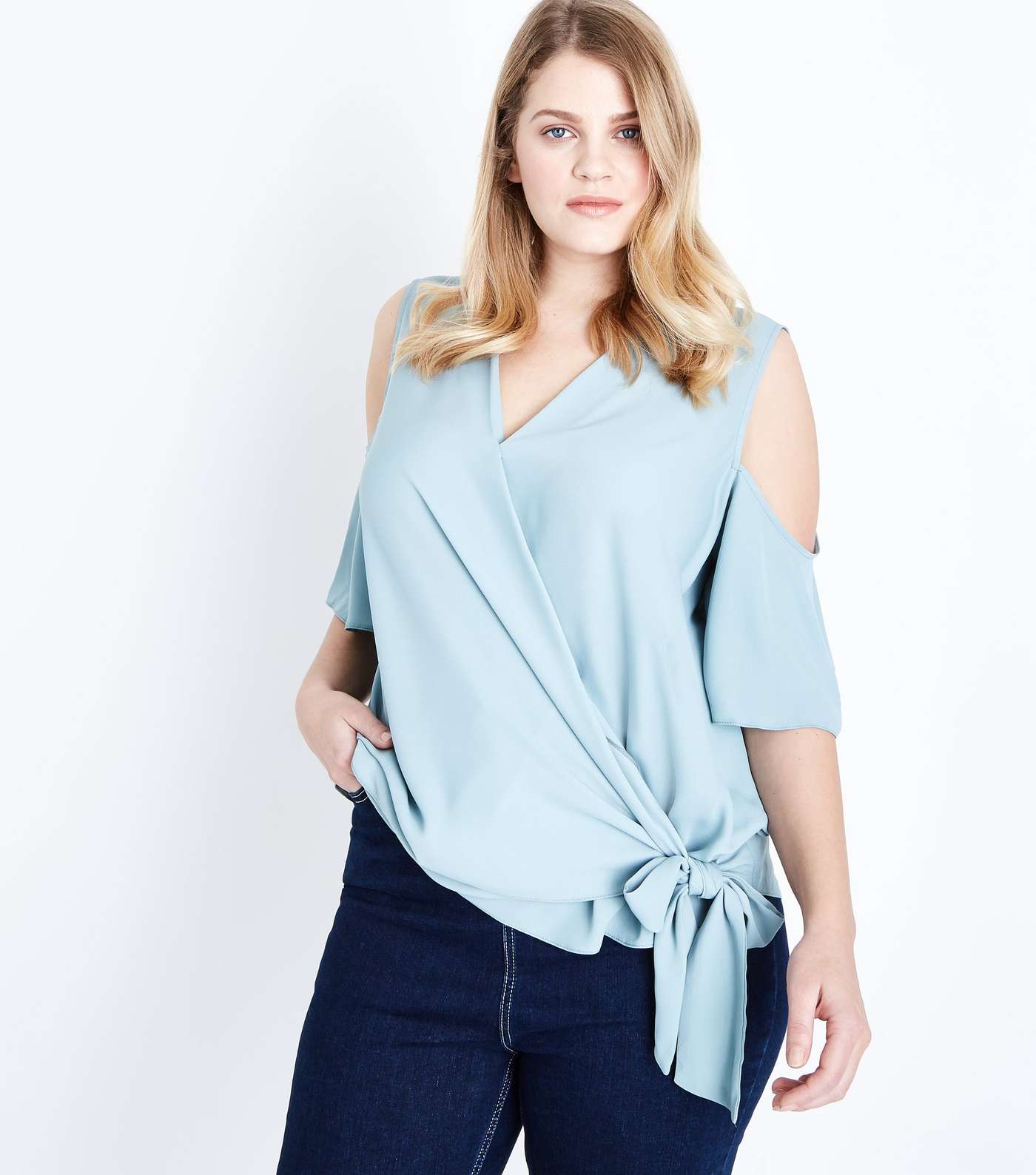 Curves Mint Green Tie Front Wrap Top