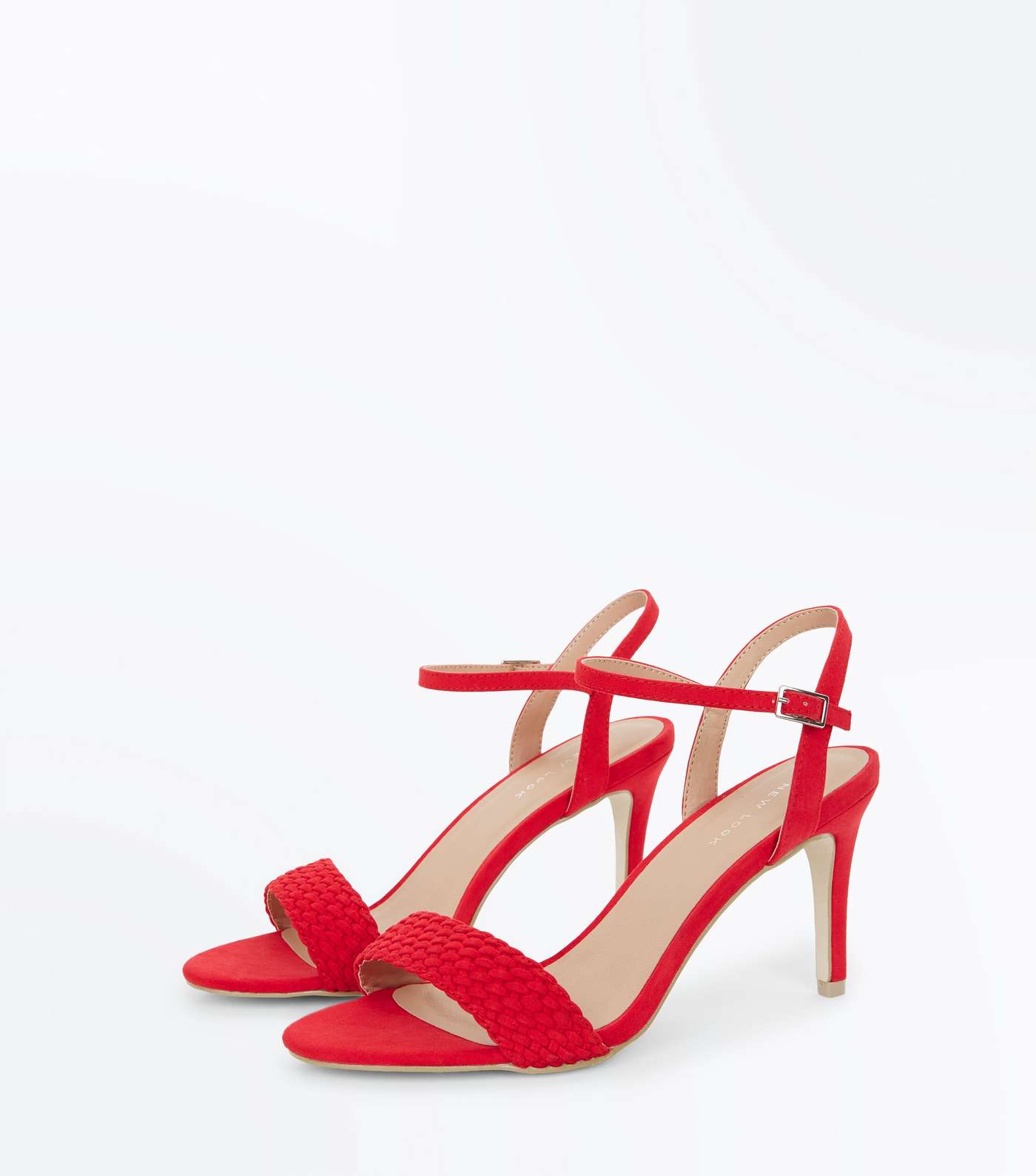 Red Suedette Woven Strap Stiletto Heels Image 3